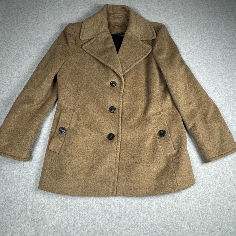 Calvin Klein Womens Wool Silk Blend Peacoat Camel Tan Jacket Large RN54163
